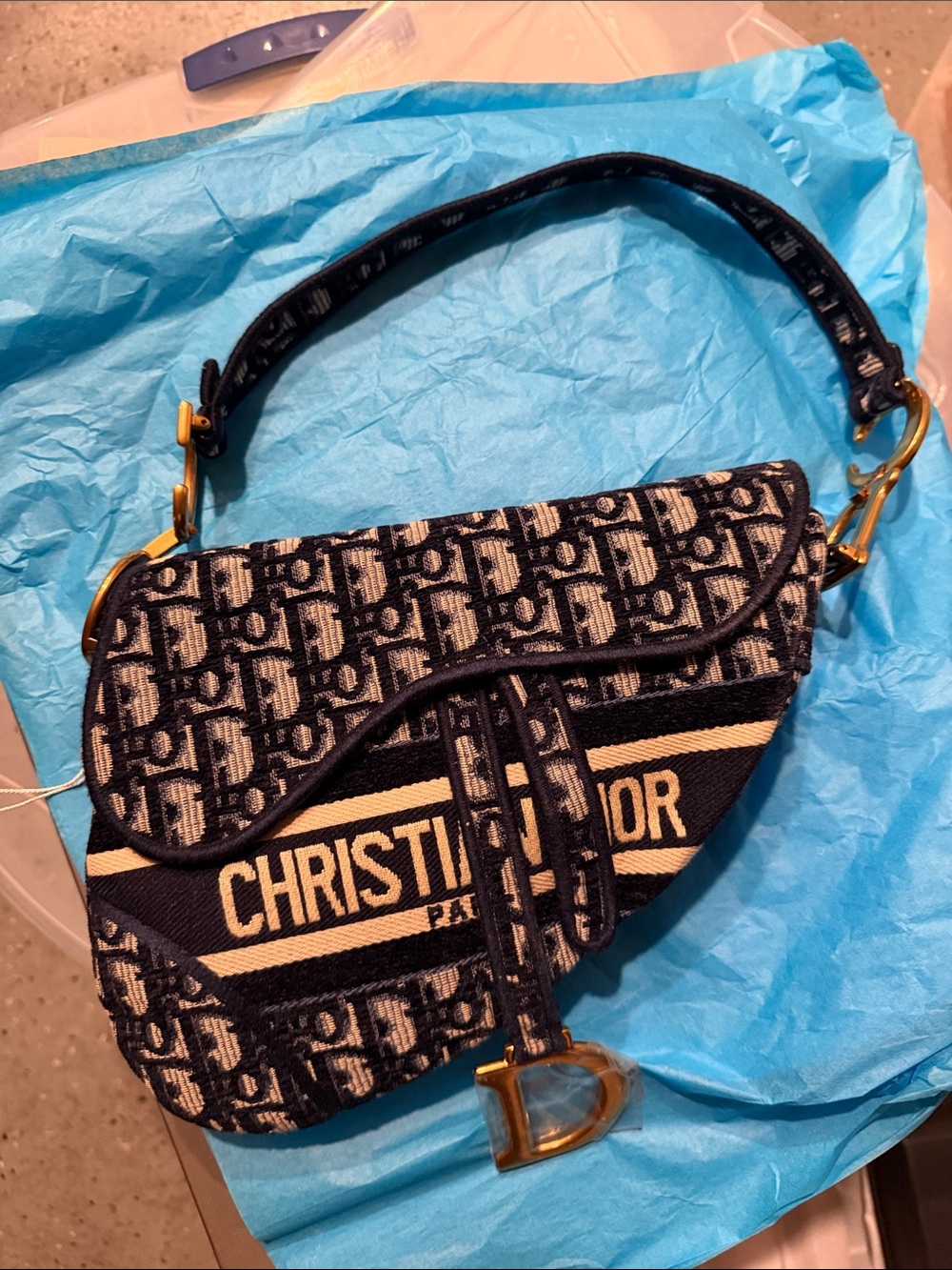 Christian Dior Navy and Beige Saddle Shoulder Bag